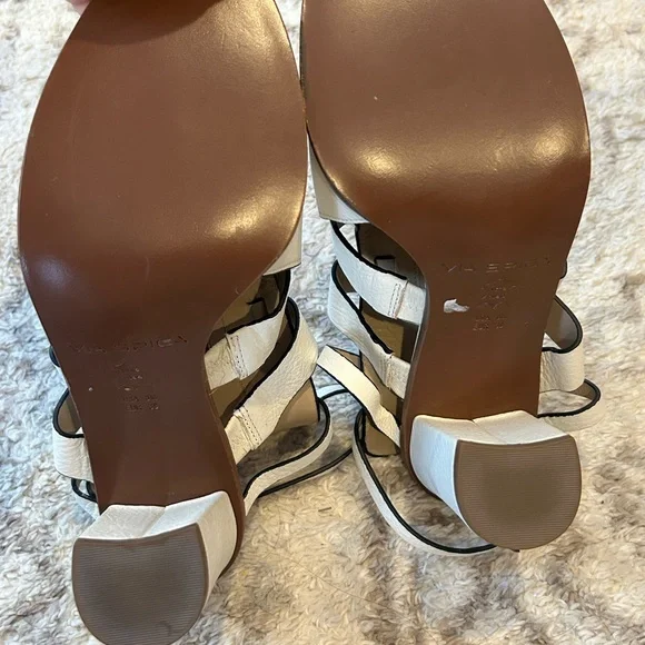 Via Spiga White Leather Strappy Block Heel Sandals Size 8 - Picture 6 of 9
